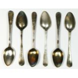 A George III silver bright cut set of tea spoons by Charles Hougham, London 1788, 66gm.