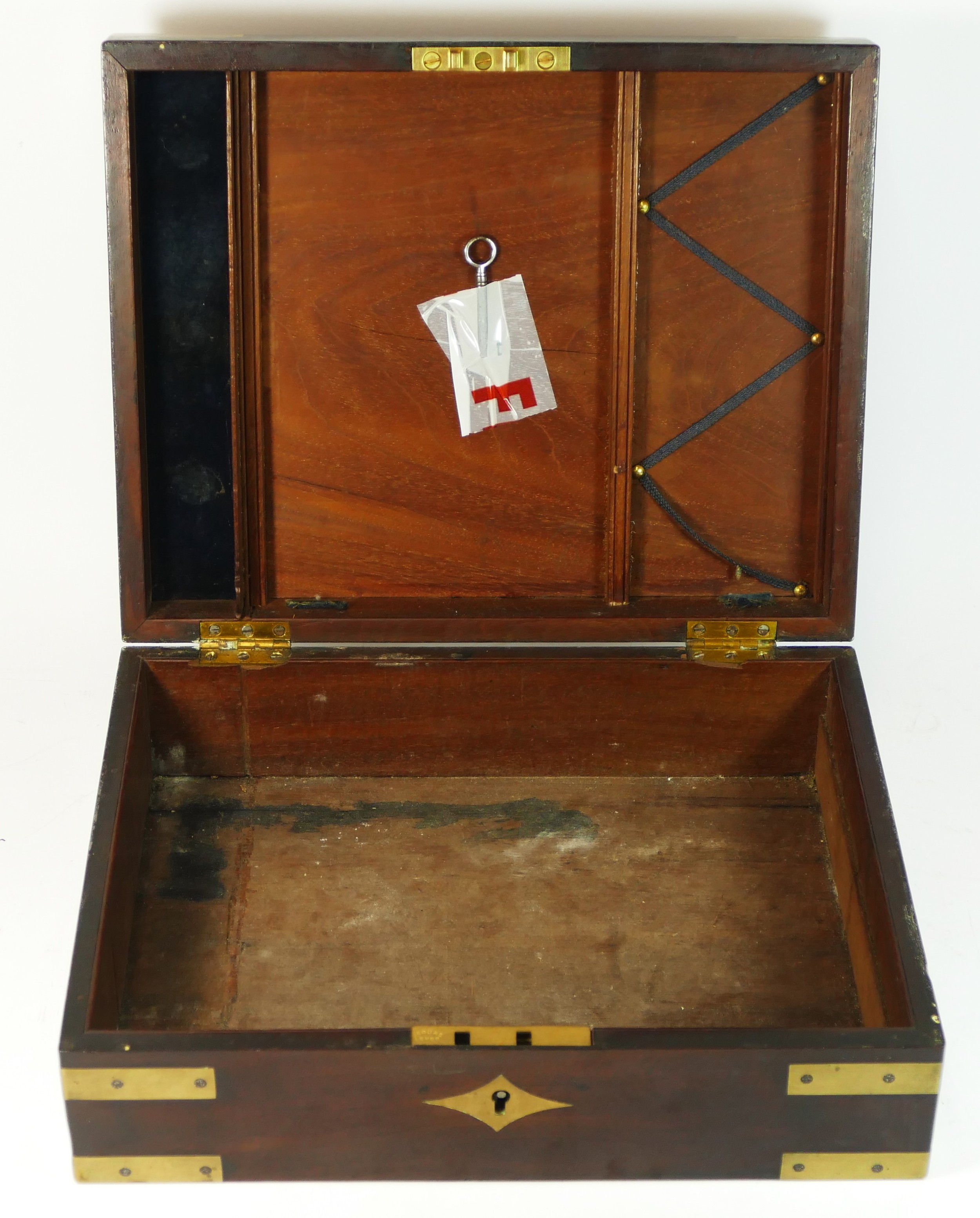 An Edwardian mahogany sewing box, hinged lid opening to reveal lift out compartment, with contents - Image 3 of 7