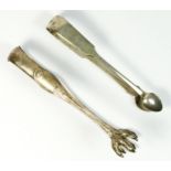 An American silver pair of sugar tongs by Allcock & Allen New York, with claw bowls, c1810-1820,
