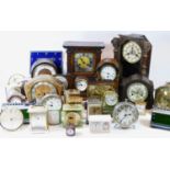 Three boxes of mantel clocks, makers to include Smiths, Westclox and Metamec, together with a