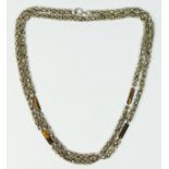 A tigers eye and Sterling silver Byzantine link necklace, 88cm, 77gm