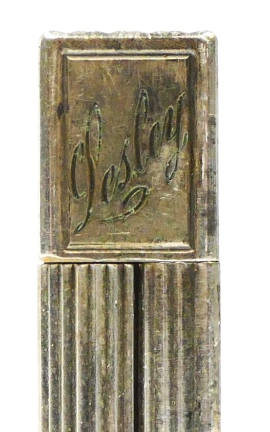 Dupont, a silver plated gas lighter, serial number 82JBB21, with ribbed decoration, named Lesley - Image 3 of 4