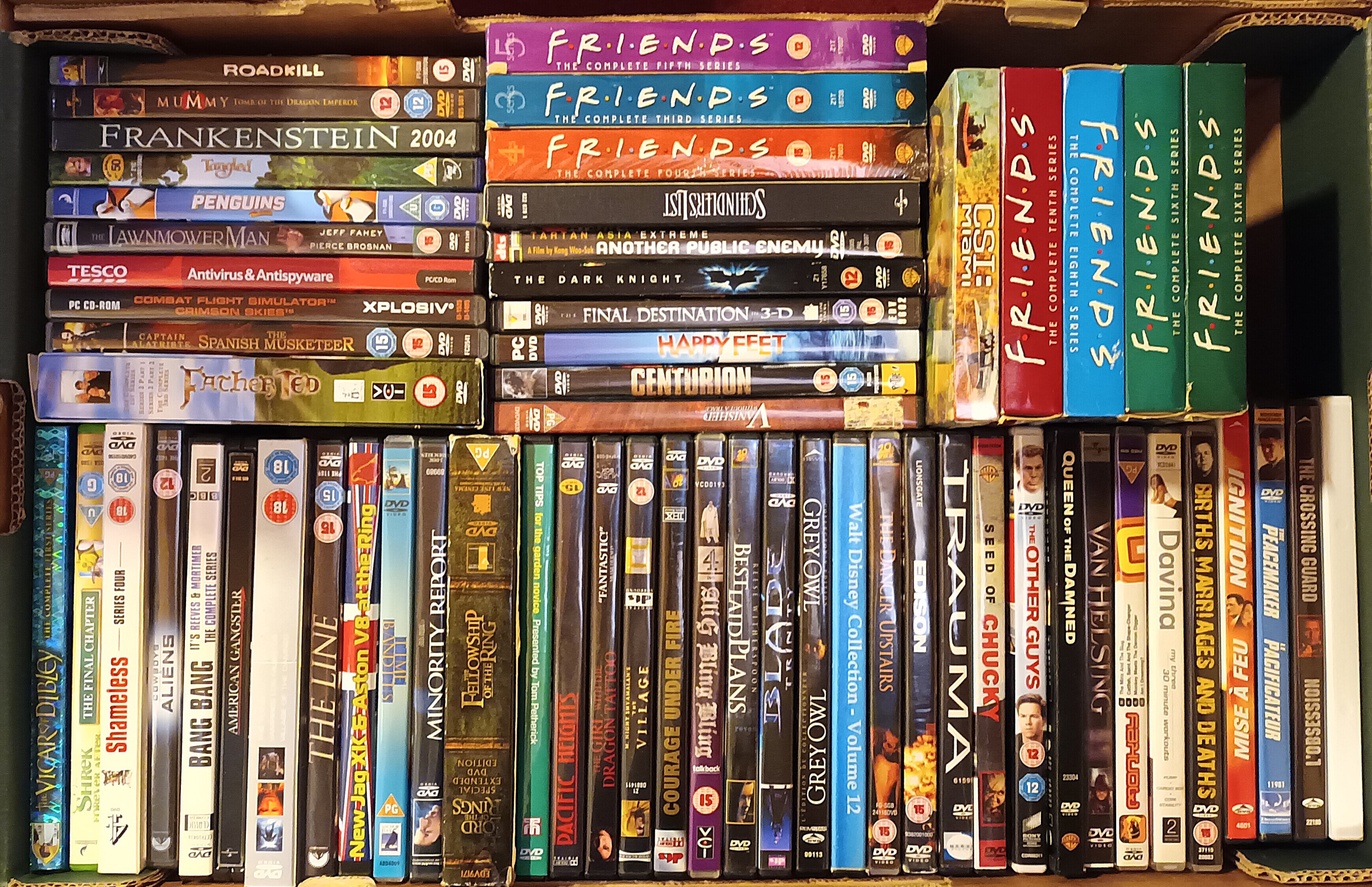 Three boxes of DVDs including films, box sets and documentaries, containing Friends, Ally McBeal, - Image 4 of 4