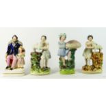 A pair of English Staffordshire figures of shepherds, late 19th century, depicting shepherd girls