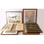 H. Brittain - watercolours depicting three Springer Spaniels within a landscape scene, signed