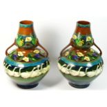 A pair of Wileman & Co. Foley Intarsio two handled double gourd vases, designed by Frederick Rhead,