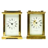 An English 8 day carriage clock, brass case with bevel edge glass panels, housing a jewelled