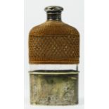 A Victorian silver, silver plate and glass hip flask, the cap London 1870, the cup electroplated,