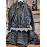 A Leather Collection leather jacket, size large, together with a leather pair of ladies bib