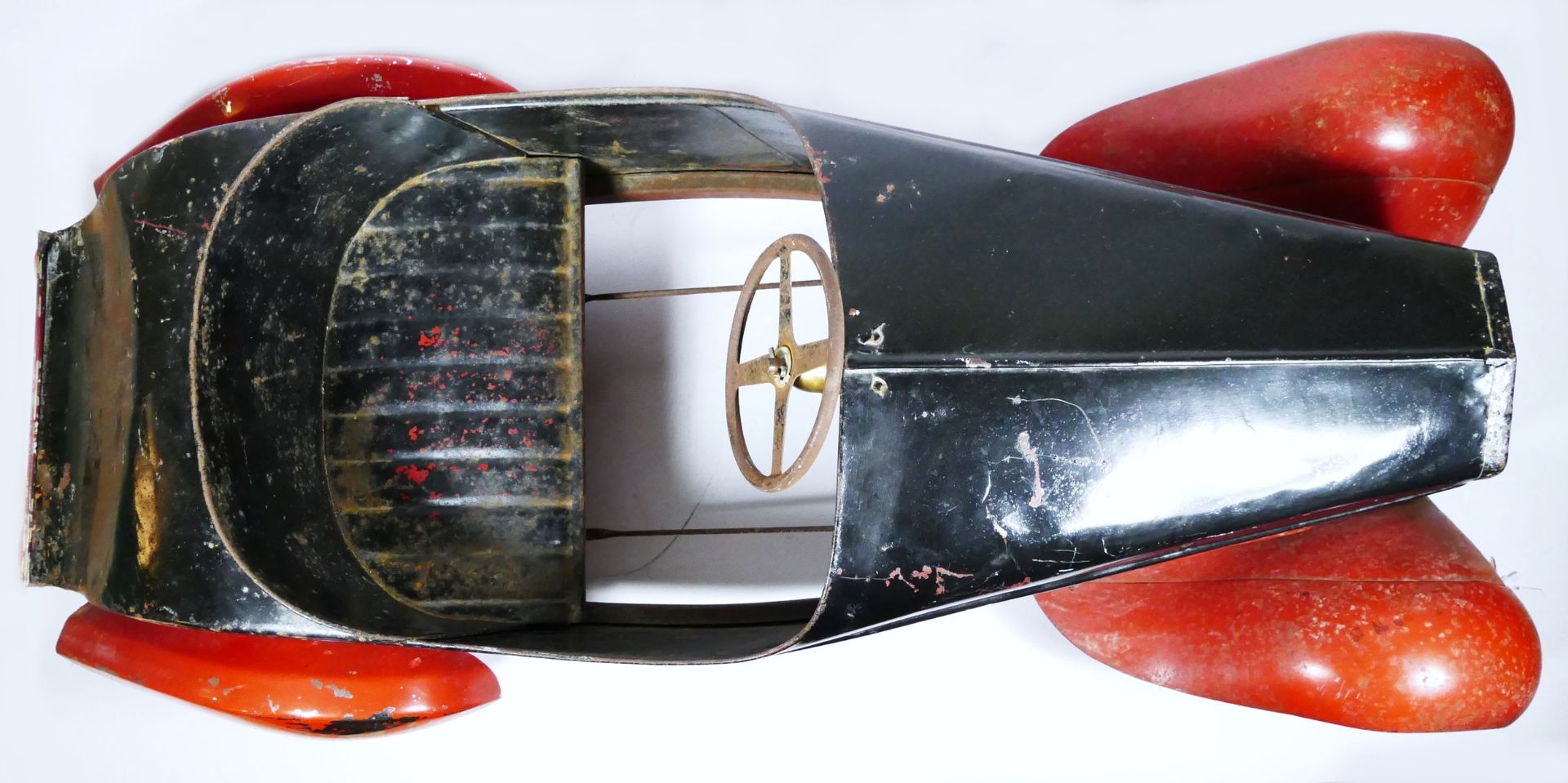 Eureka Super Junior 35 child's pedal car, c.1935-38, metal body painted in red over black, metal - Image 7 of 14