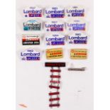 A collection of Lombard RAC Rally badges, c.1980 - 1991, Network Q badges, 1994 - 1996 and Mintex