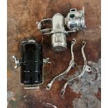 A restored King of the Road acetylene 3 1/2" motorcycle lamp, with separate carbide container and