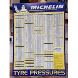 A Michelin tin tyre pressures wall chart, 63 x 86cm.