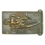 A Pirelli brass belt buckle designed by Salvador Dali (1904-1989), numbered NR0119, the front with