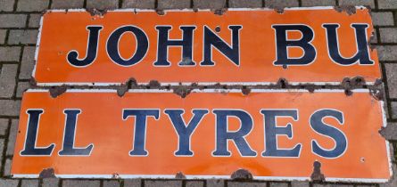 John Bull Tyres, a vitreous enamel two part single sided advertising sign, each 183 x 46cm,