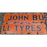 John Bull Tyres, a vitreous enamel two part single sided advertising sign, each 183 x 46cm,