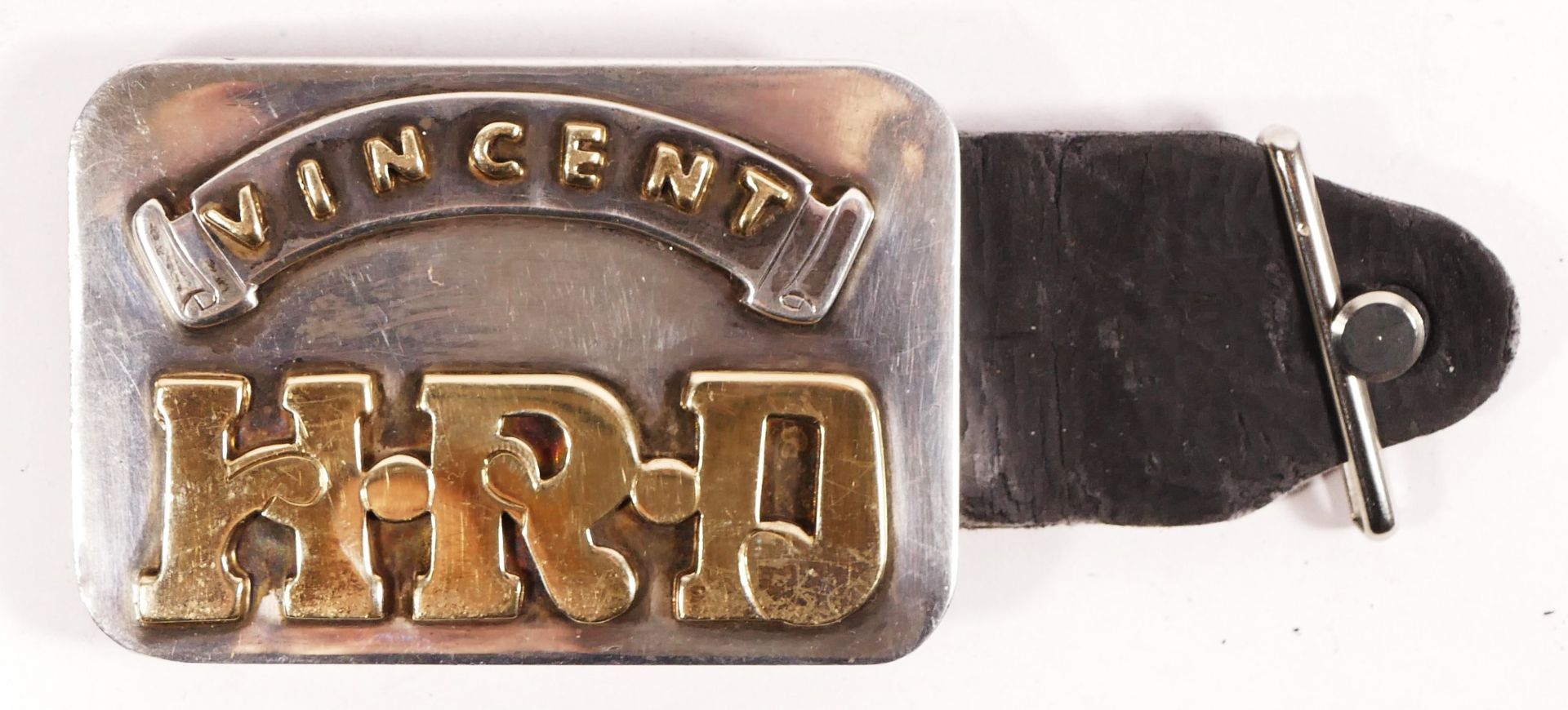 Of Vincent HRD interest; a handmade silver and unhallmarked gold belt buckle, Birmingham 2002,