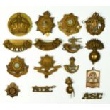 A collection of cap badges, to include RFC, East Yorkshire and Durham Light Infantry.