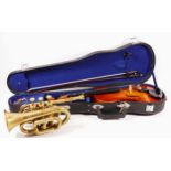 An unbranded saxophone, chromed with red leather pads, 70cm, in a carry case, together with a