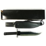 A modern reproduction huntsman style knife removable compass, with leatherette scabbard with belt