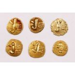 Rajahs of Cochin & Kalicut, six gold Fanams, 2.2gm. Provenance; purchased Ian Johnson Coins,