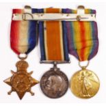 WWI mounted group of three, 1914 Star, War and Victory, awarded to M1 - 5710 Pte. A.E.W. Davis A.S.