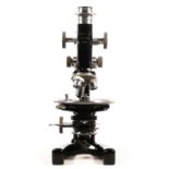 A J. Swift & Sons microscope, stamped with makers name 24286, with chromed coarse wheels, 33cm tall