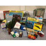 A substantial collection of model railway set dressing, materials, scenic aids, vehicles, paint