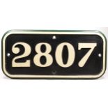 A replica G.W.R. locomotive cab side number, 2807, original fitted to 2-8-0 goods engine, built at