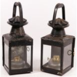 Two B.R. (S) hand lanterns, both complete with burners and all windows (2)