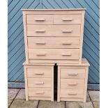 A pair of modern light teak effect three height bedside drawers, H67, W52, D46cm, together with a