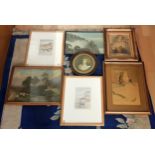 A collection of early 20th century and later framed watercolours, oils and prints.