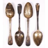 Four George III silver table spoons, various makers and dates, 238gm