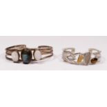 Two 925 silver and gem stone set bangles, 59gm