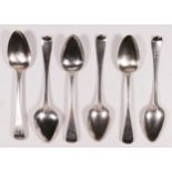 A George III silver set of Old English pattern tea spoons, London 1814, 112 gm