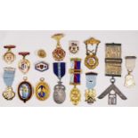 Fifteen enamel and metal Masonic jewels