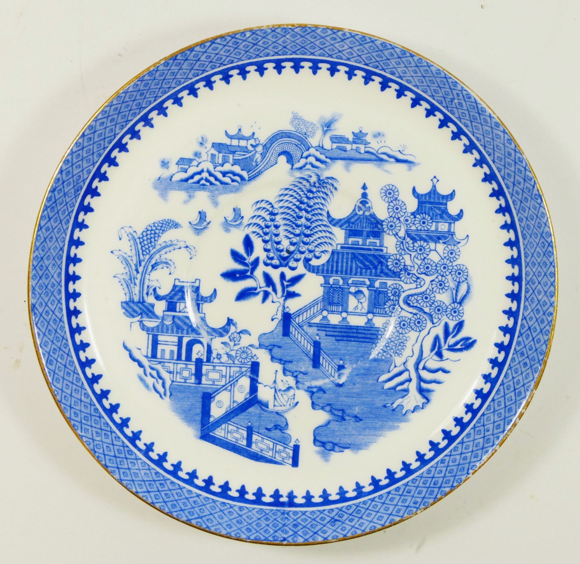 A Royal Worcester Willow pattern afternoon tea service for six place settings, green backstamp, - Image 3 of 4