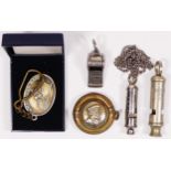 A Players Navy Cut Cigarettes vesta case, with HERO sailer and brass life ring, a Hudson WD whistle,