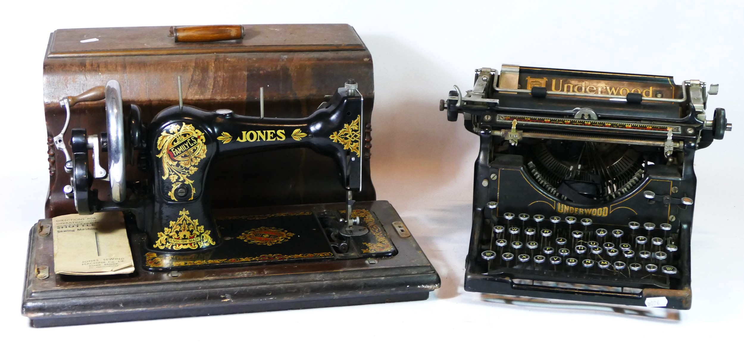 An early 20th century Jones manual sewing machine (cased) together with a 1920s/30s portable