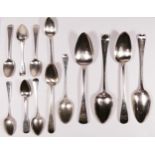 A collection of George III and later silver table and tea spoons, 445 gm