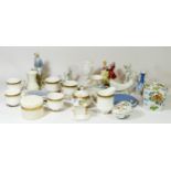 A collection of ceramics and glassware, to include Lladro and Nao figures, Royal Copenhagen pin