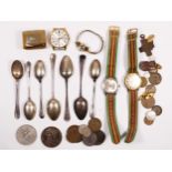 Four silver golfing tea spoons, Sheffield 1933, three other tea spoons, a Seiko automatic date watch