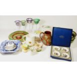 A collection of ceramics and glassware, to include four Bohemian cut glass wine glasses, with