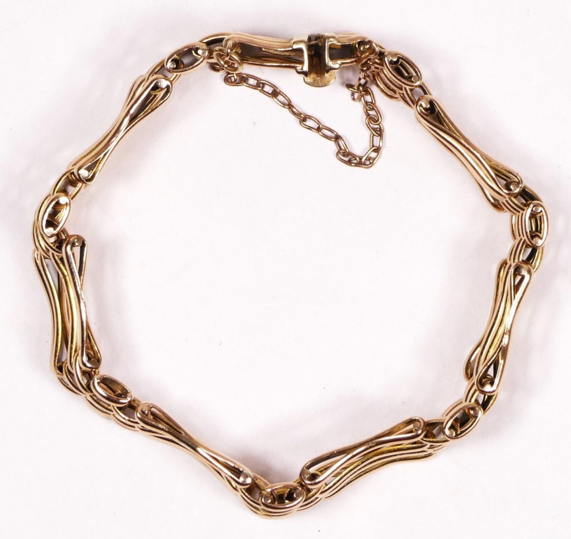 An unhallmarked 9ct rose gold four bar gate bracelet, 17cm, 13.1gm - Image 2 of 2