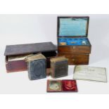 Three mahogany jewellery boxes, together with two Victorian photo albums and 18th century probate/