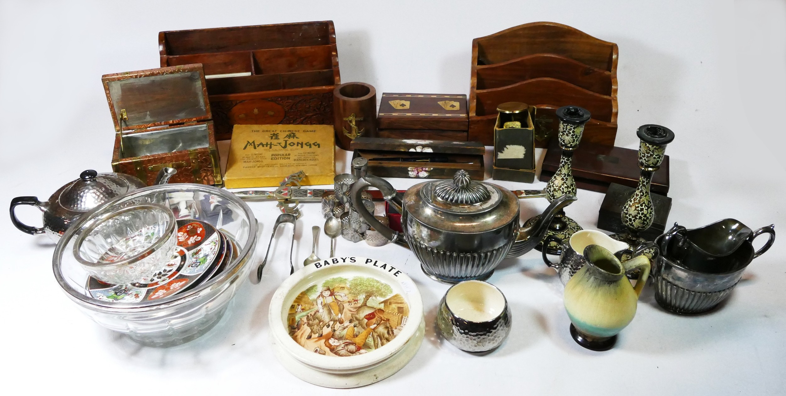 A collection of assorted plateware, glassware and collectables, to include a three piece coffee