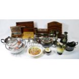 A collection of assorted plateware, glassware and collectables, to include a three piece coffee