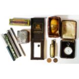 A selection of collectables, to include fountain pens, a miniature bible, a ladies silver cased