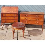 A mahogany and burr-walnut veneered bureau, with fitted interior, having 4 long drawers beneath,