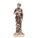 An Edwardian cast silver desk seal, marks worn, maker ?E, lion passant, ? ?, depicting a Grecian